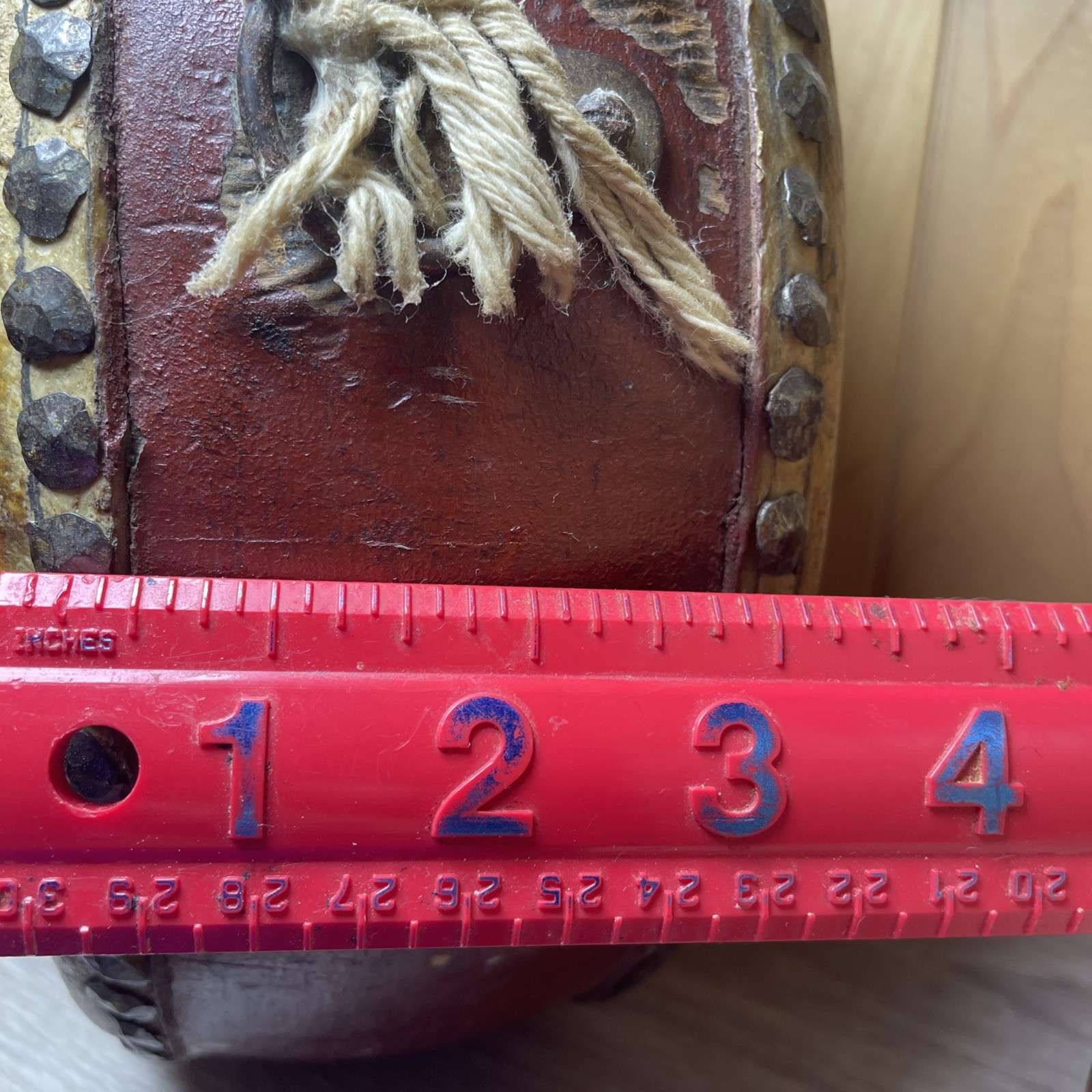 Authentic Antique Chinese Hand Painted Leather & Wood Tack Dragon Tom Tom Drum C