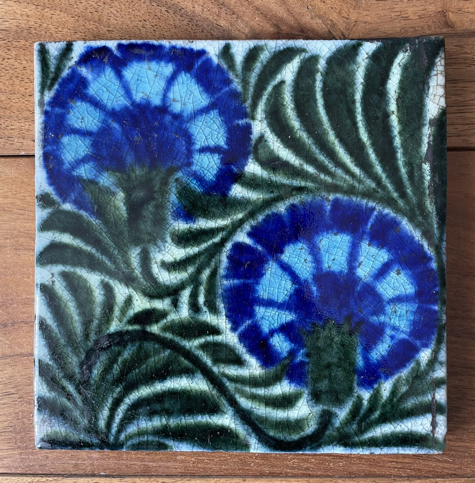William De Morgan Merton Abbey period Persian Carnation pattern tile Framed