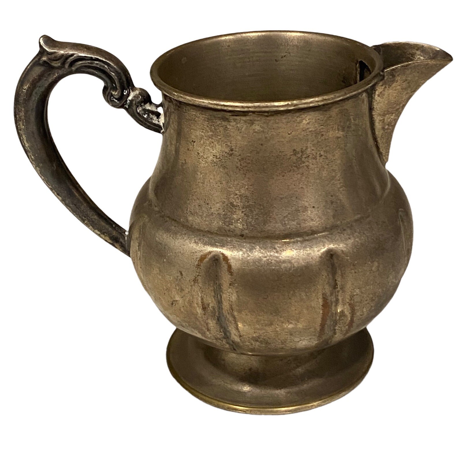 LEHMAN BROTHERS NEW YORK Silver on Copper 4″ 8oz Coffee Creamer Pitcher VINTAGE