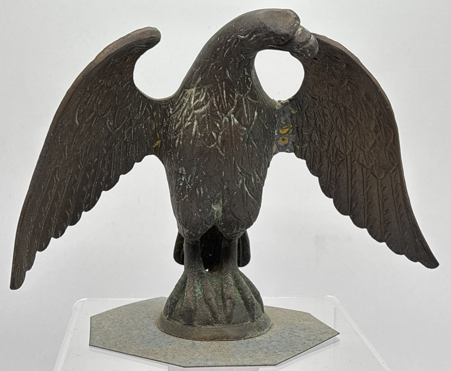 Vintage Metal Brass Bronze American Bald Eagle Flag Top Finial Figure 6″