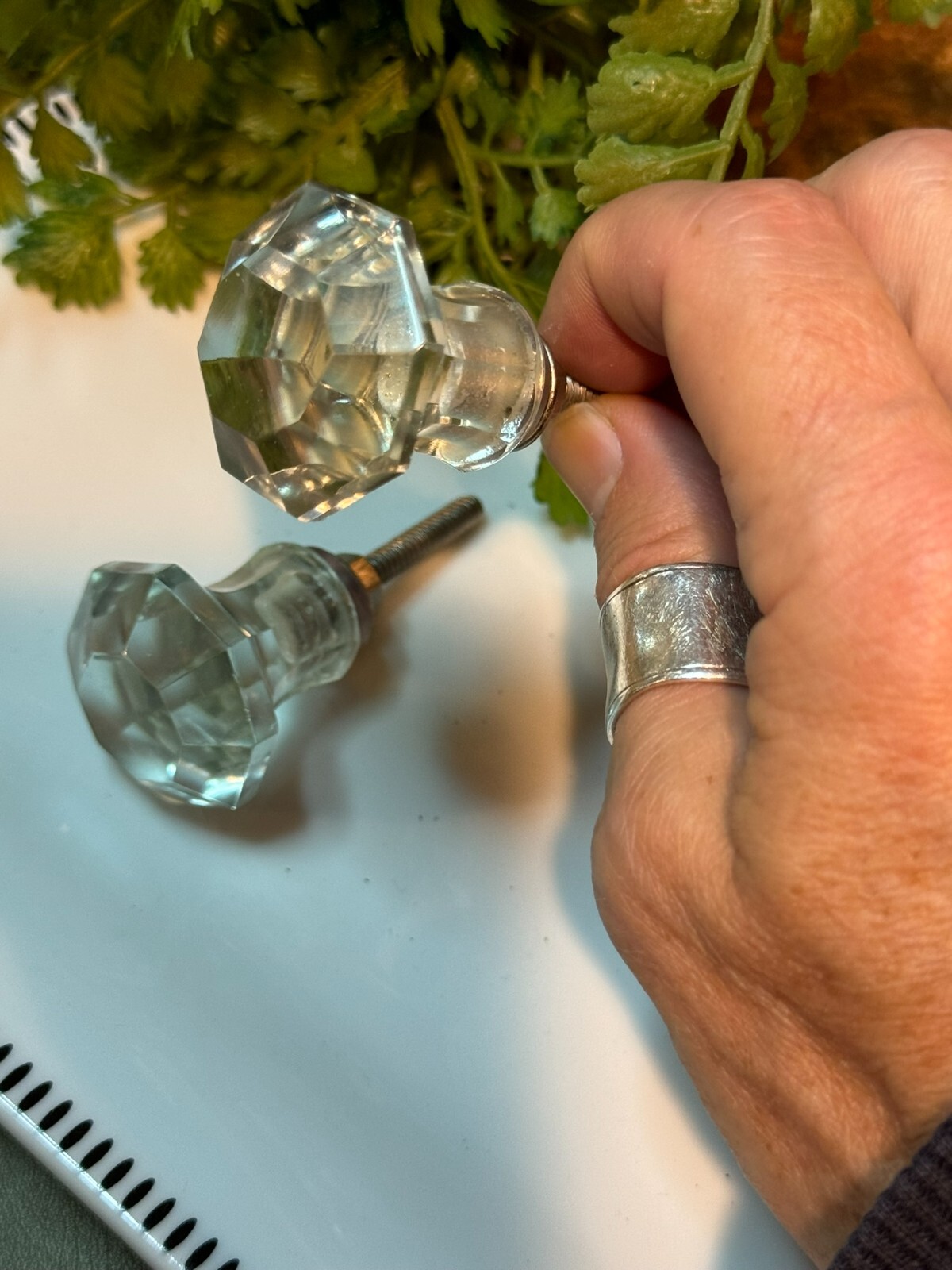 1 Antique Drawer Pull Handle Small Diamond Cut Clear Glass Cabinet Knob Hardware