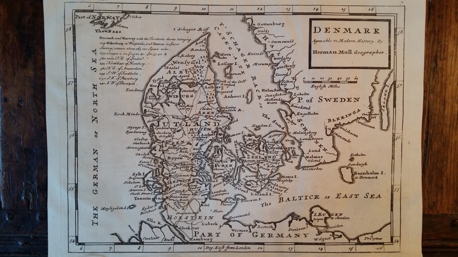 1710 ANTIQUE COPPER PLATE MAP – DENMARK – HERMAN MOLL