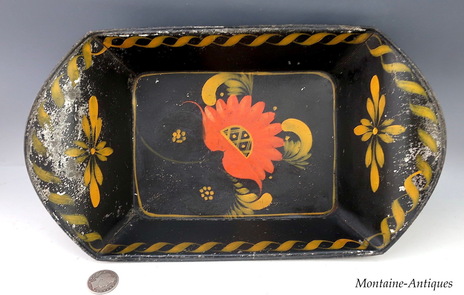 Paint Decorated NY Tinware Bread Pan ca 19th century