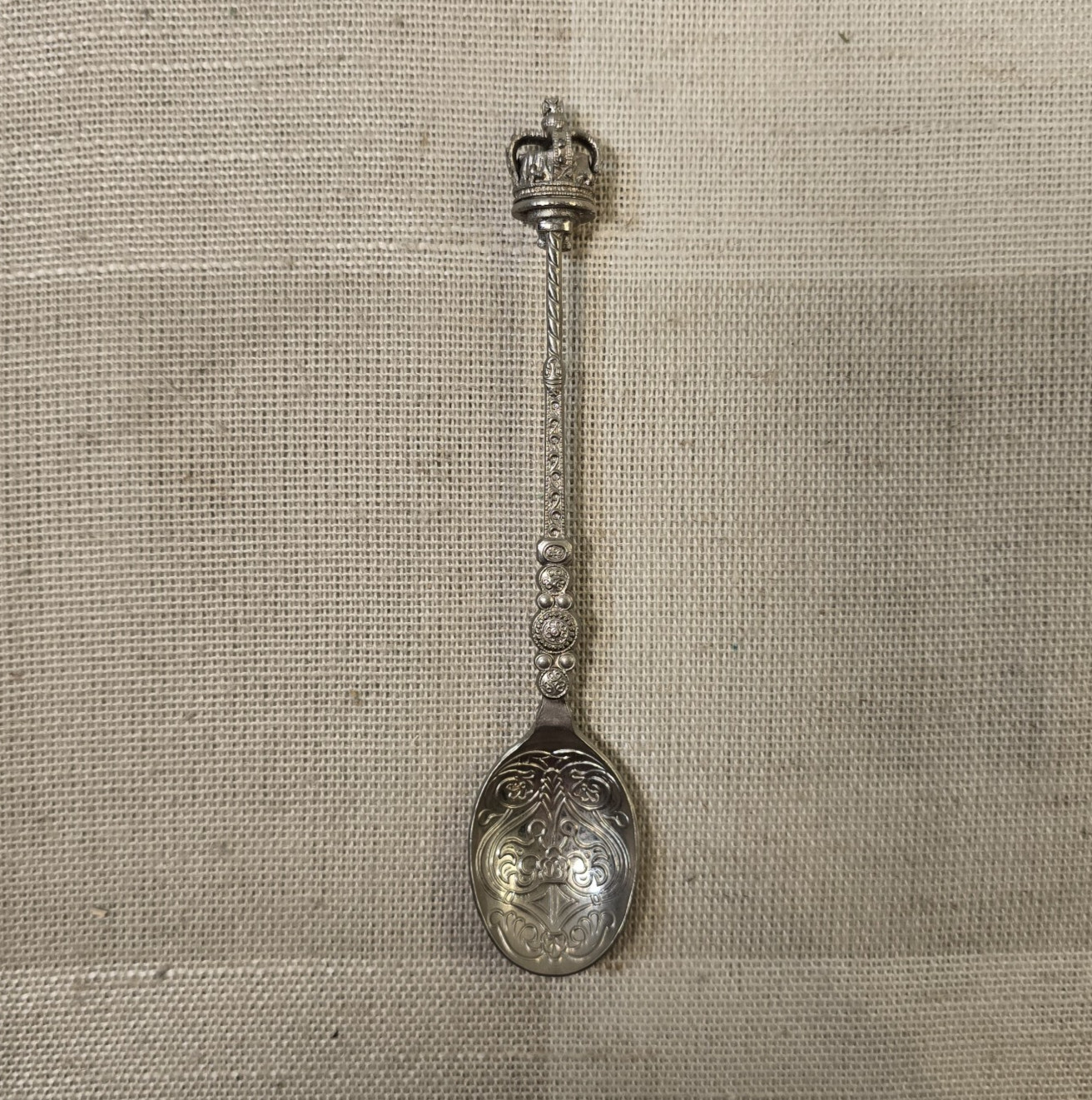 Vintage Silverplate Coronation Spoon Royal Crown Ornate Floral Scroll