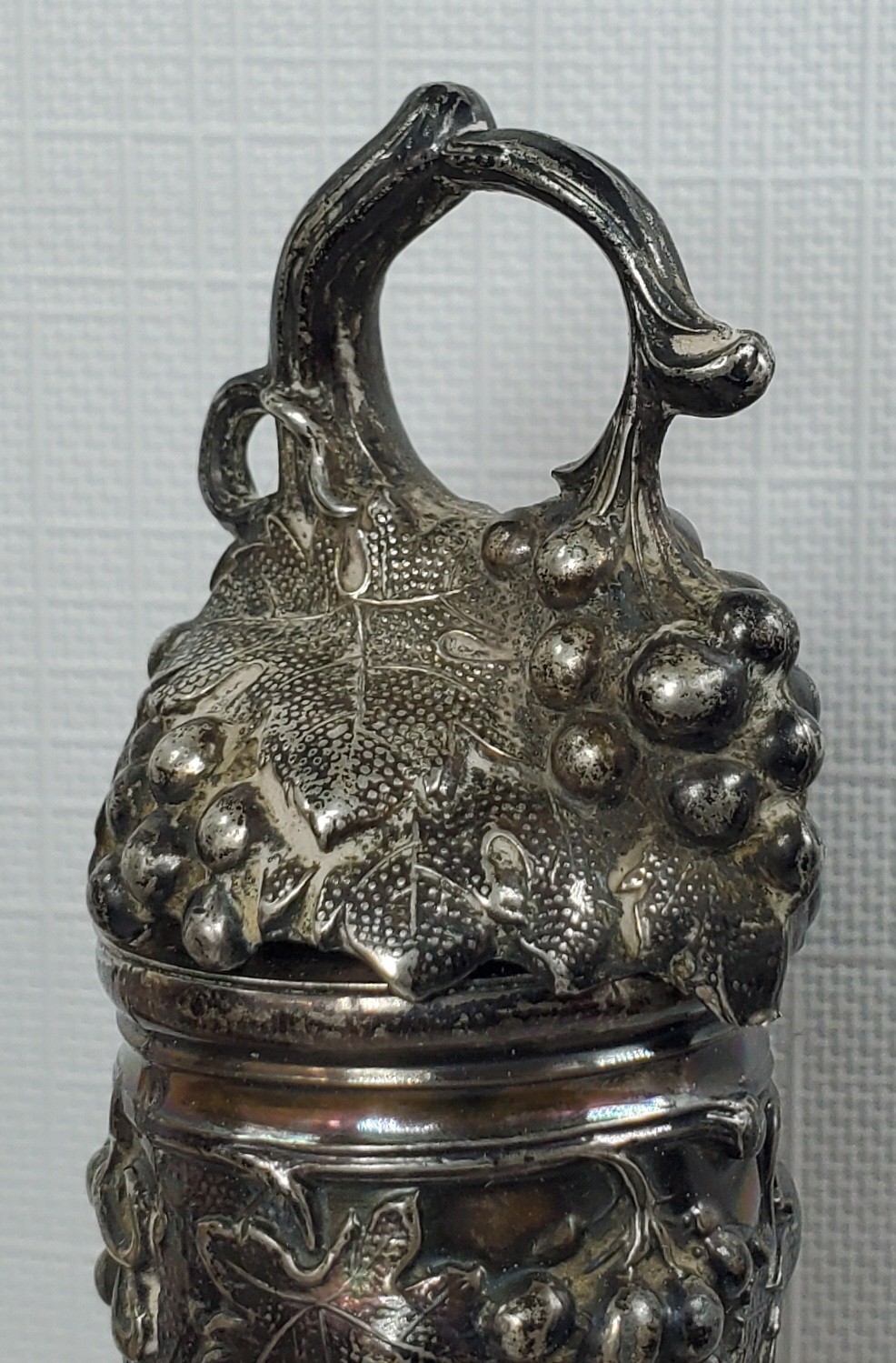 ruby glass etched decanter silver grape stopper Bohemian Glass wine antique