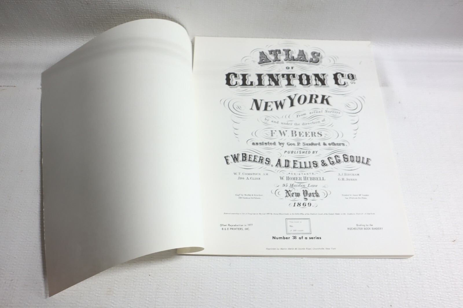 Nice 13″ x 15-1/2″ 1869 Atlas of Clinton County, New York (1977 REPRINT) – USA