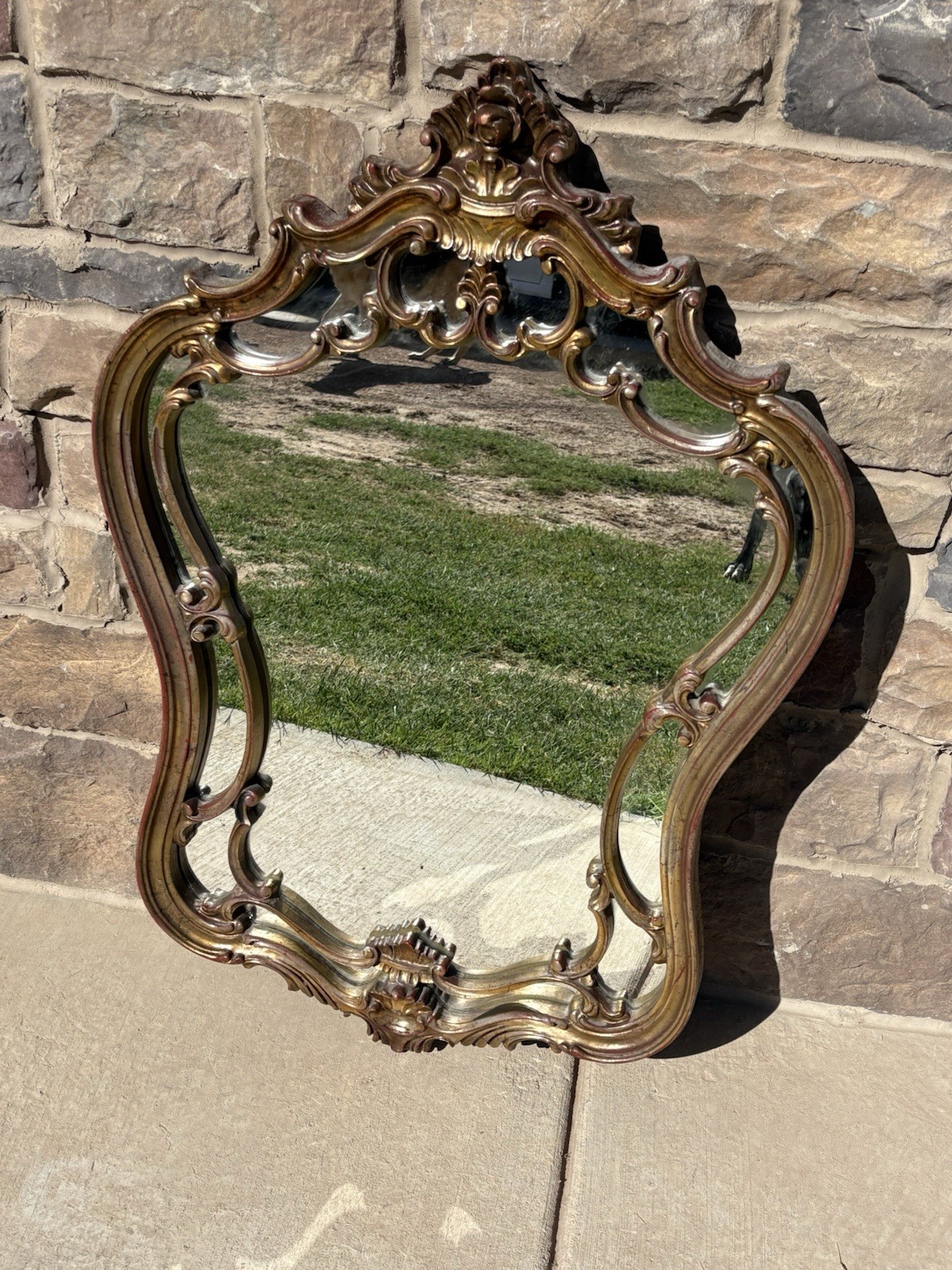 Vtg Hollywood regency French Rococo Style gold resin Wall Mirror Ornate Frame 35