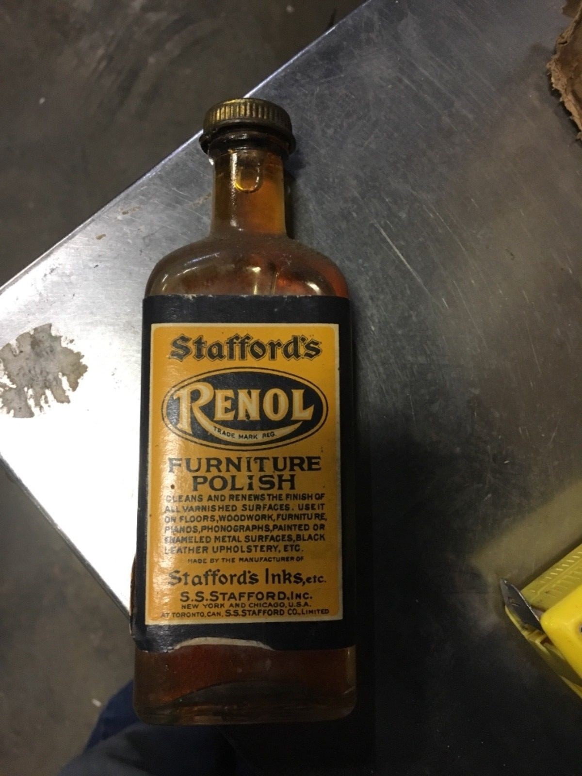 c1920-30 never opened RENOL furniture polish 4 oz jar – original labels patented