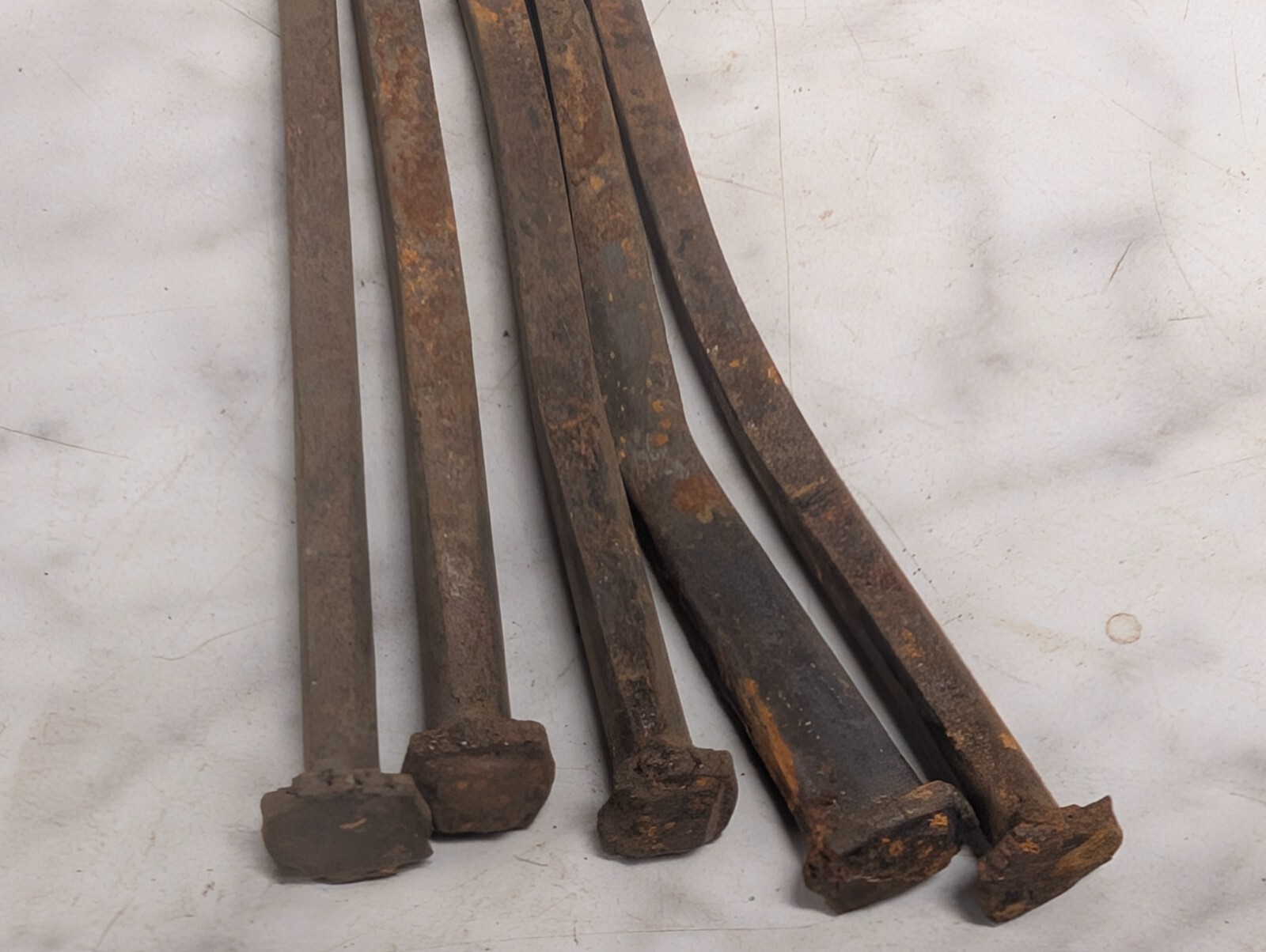 Lot QTY 5 Antique ~6″ long square cut nails Steel Iron Blacksmith DIY Metal Art