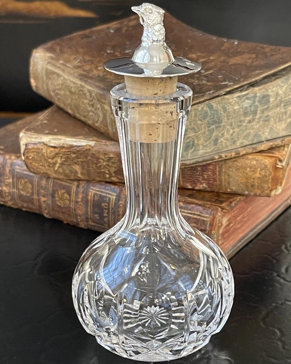 Rare English Sterling Silver Figural Pheasant Crystal Bitters Decanter c1991 5”