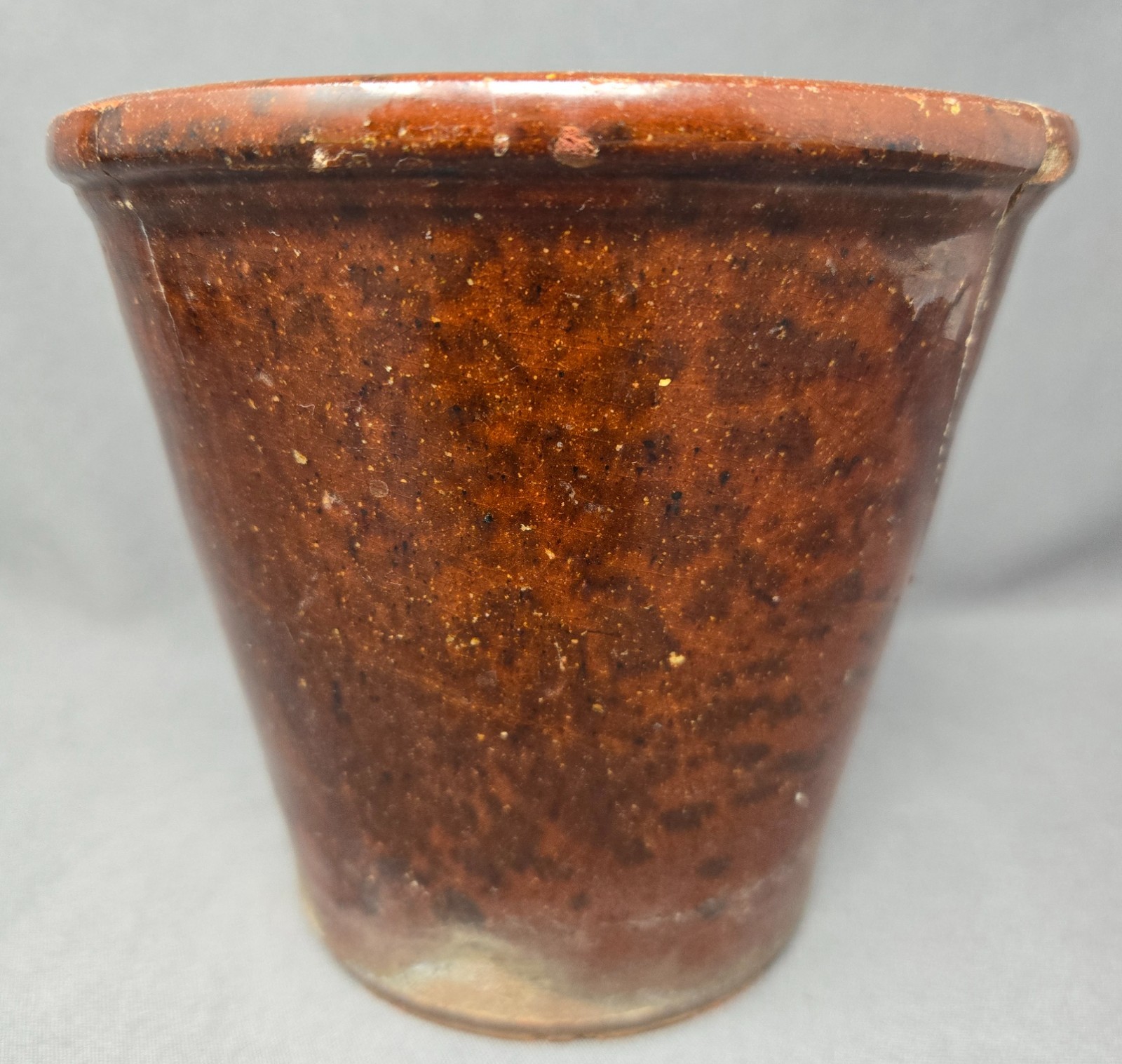 Mid 19th Century Pennsylvania Mottled Glazed Redware Flower Pot