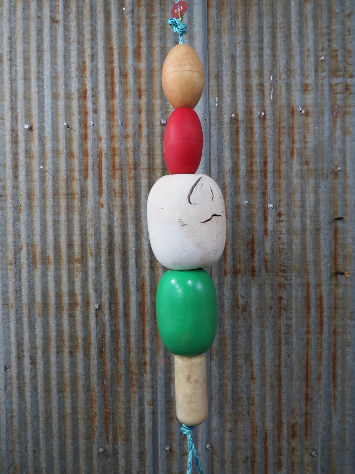 5 Old Fish Net Floats 26+ Inches Long Fishing Buoys Bouys Tiki Hut Bar -(SF551)