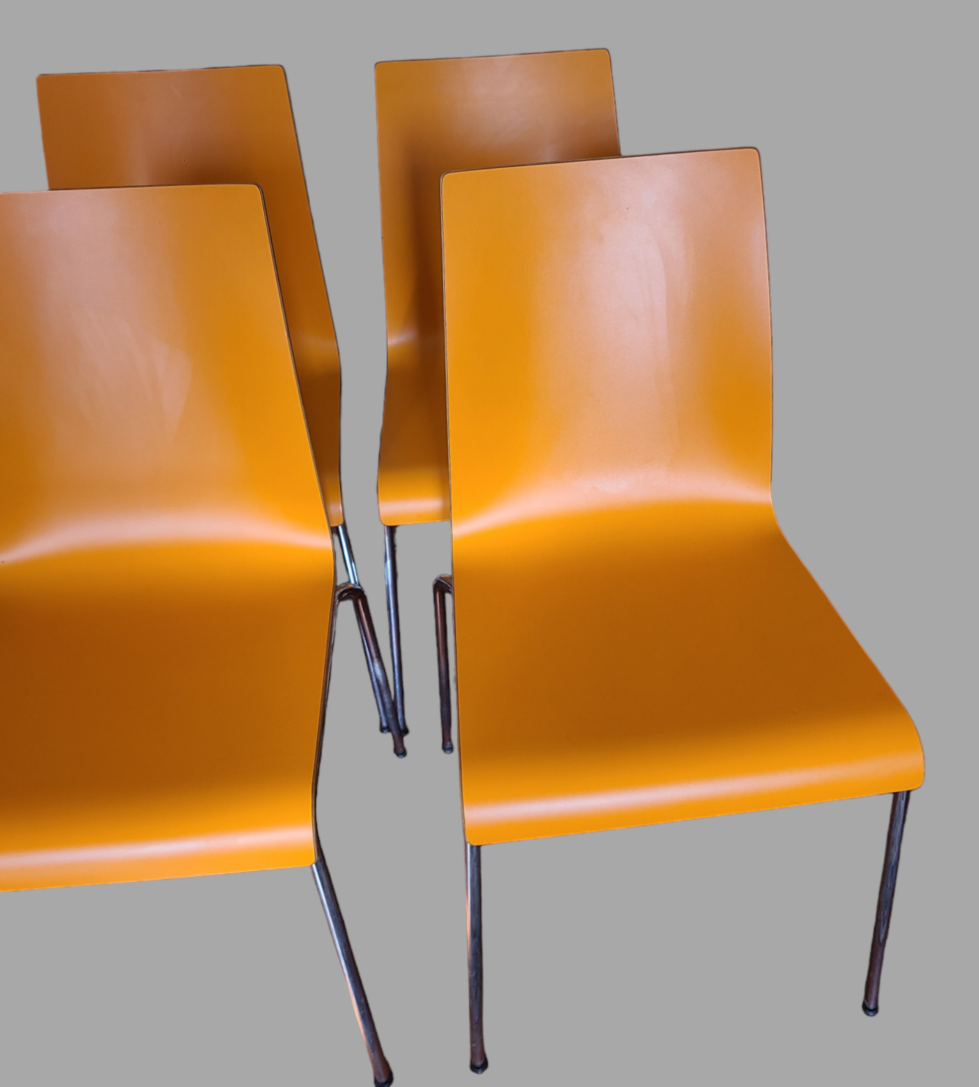 Vintage 6 Dining room Stackable Mid-Century Modern Orange Plywood Formica Chairs
