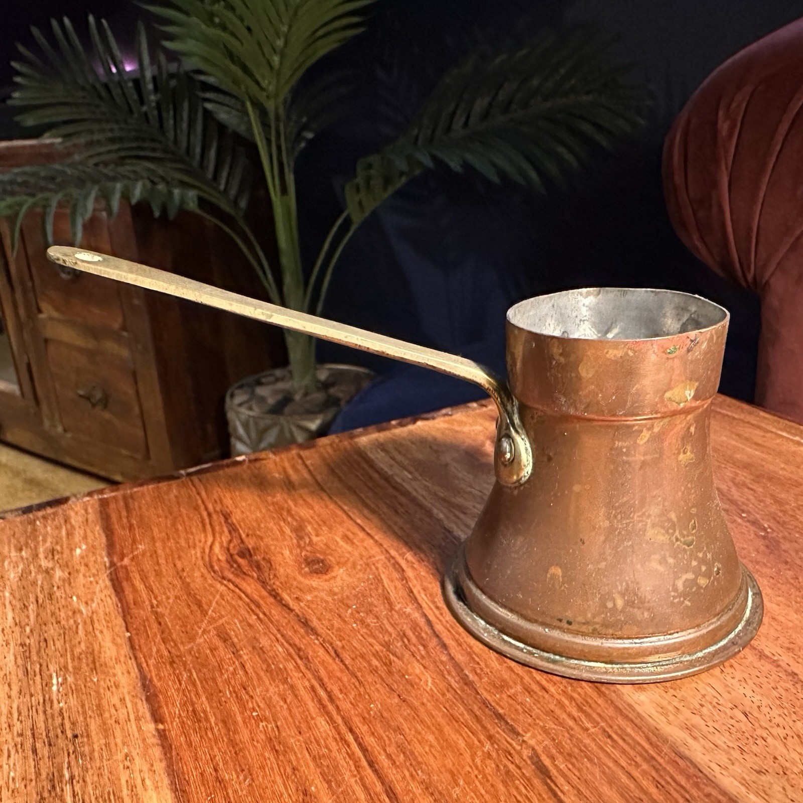 Victorian Antique Copper Measuring Cup Small Saucepan Brass Handle Marked No 2