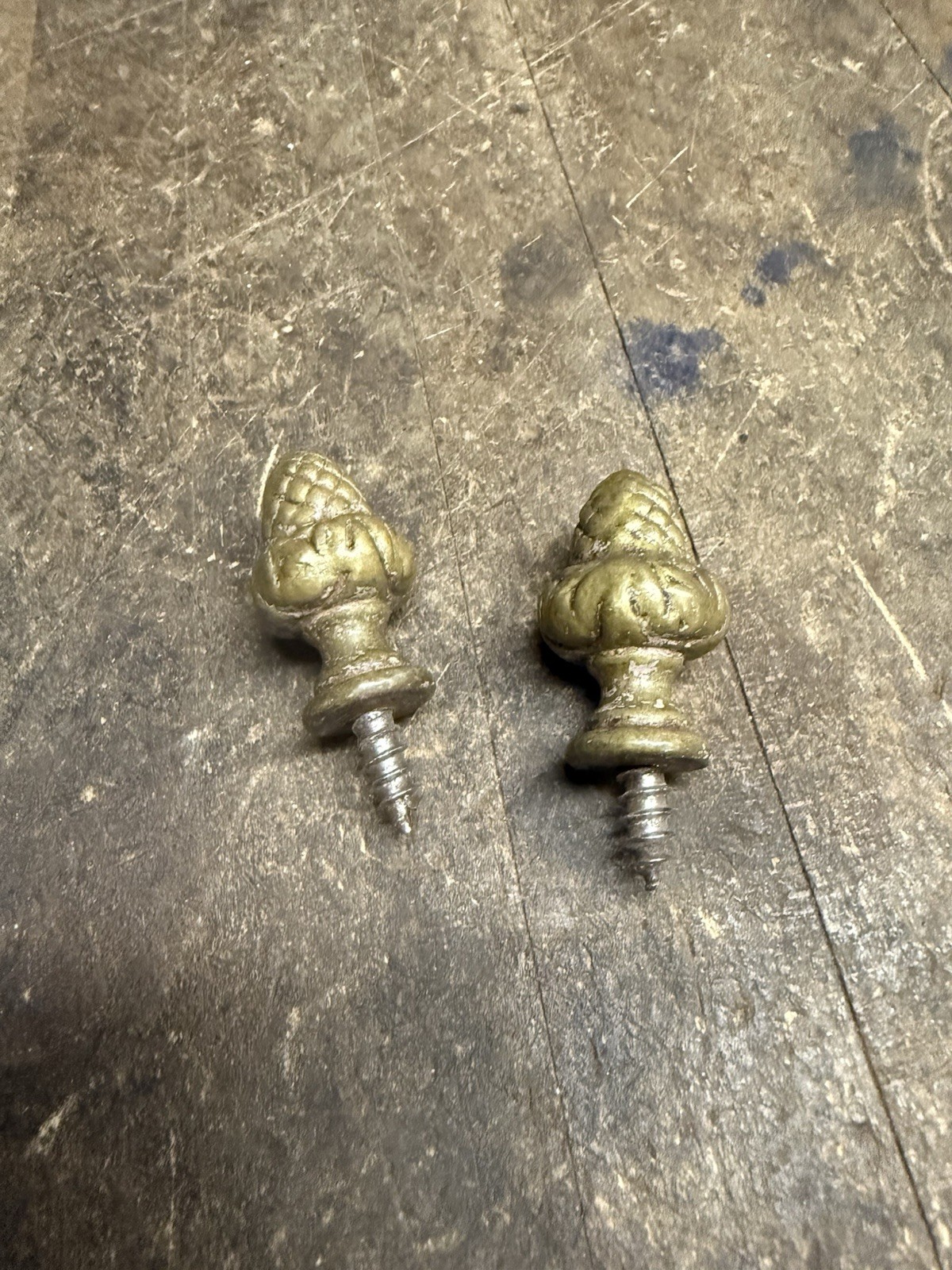 Vintage Original Lamp Chair Furniture Acorn Finials Toppers Brass Set Pair USA