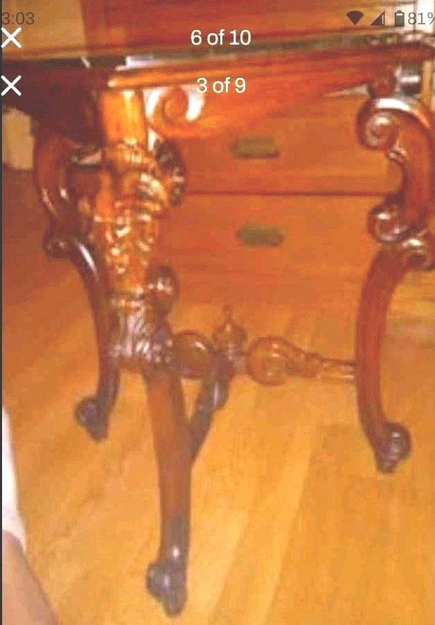R.J.Horner style-console/parlor table blk marbel Mintcond gorgeous Rosewood/waln