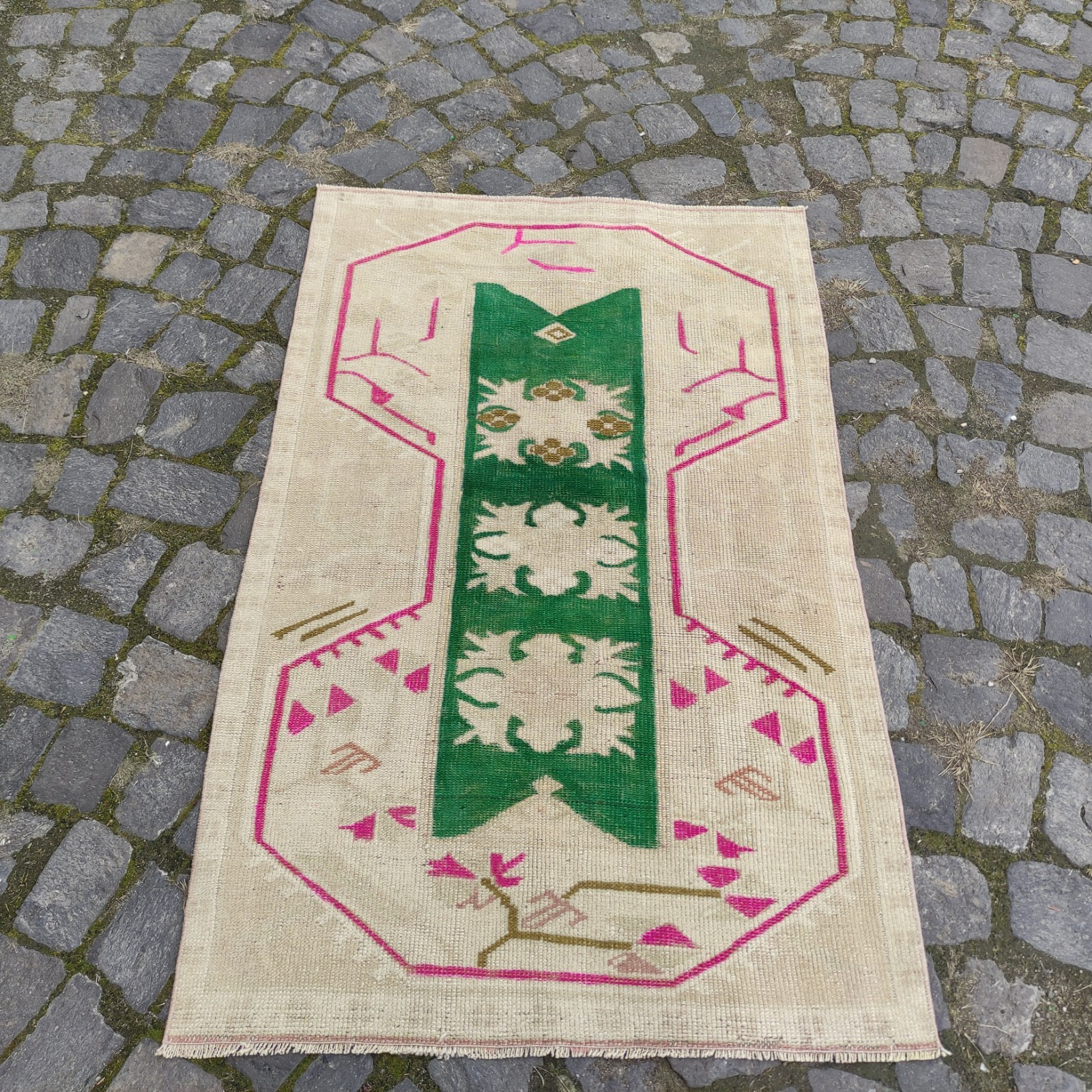 Unique 3×4 Old Area Rug 2.62 x 4.27 ft , Handmade Kitchen Rug 80 x 130 cm