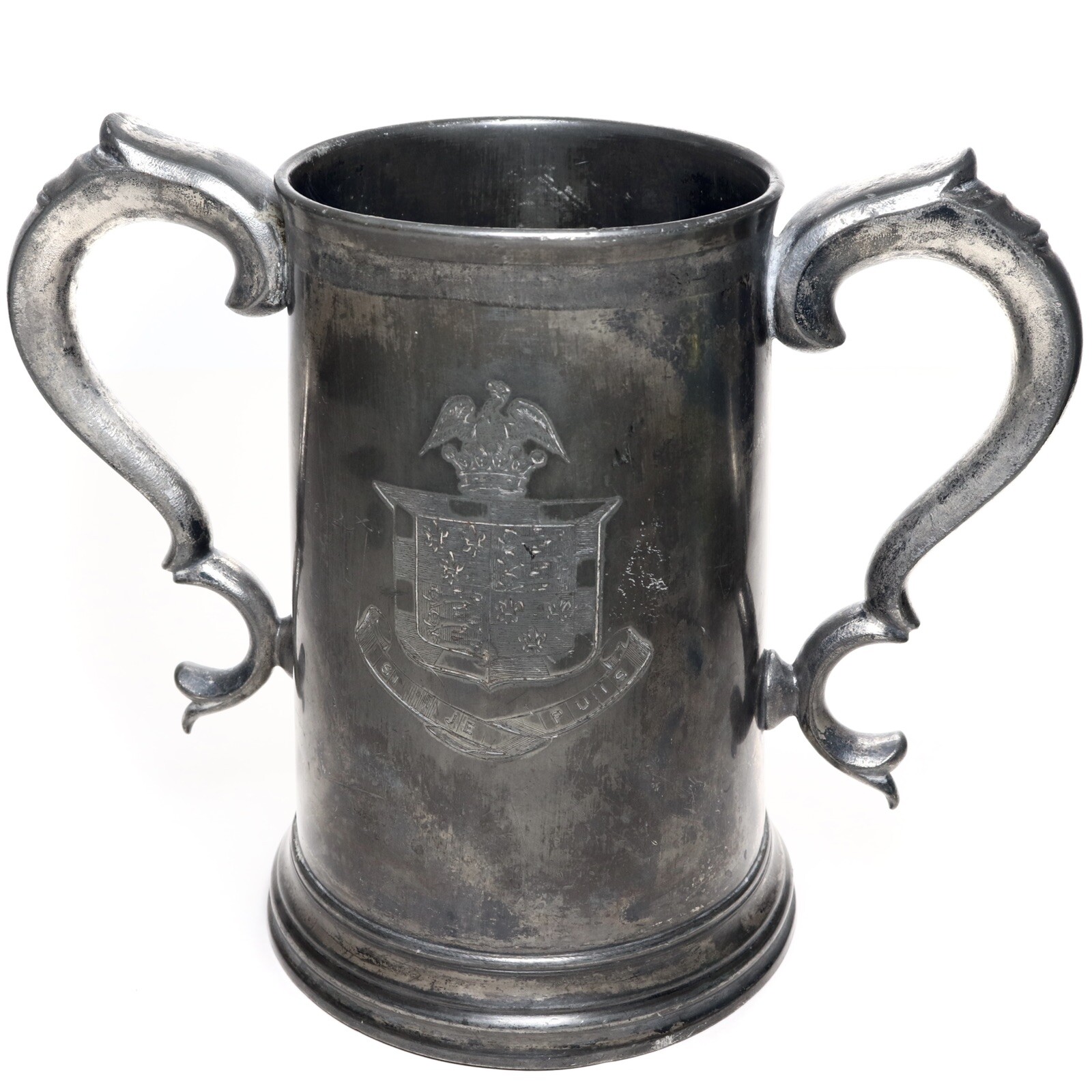 Antique Pewter Cranberry Glass Walking Race Trophy, St Johns College Cambridge.