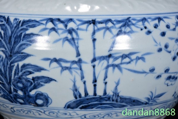 9.2″Ming Blue White Porcelain Pine tree Bamboo Plum Blossom tank pot crock jar
