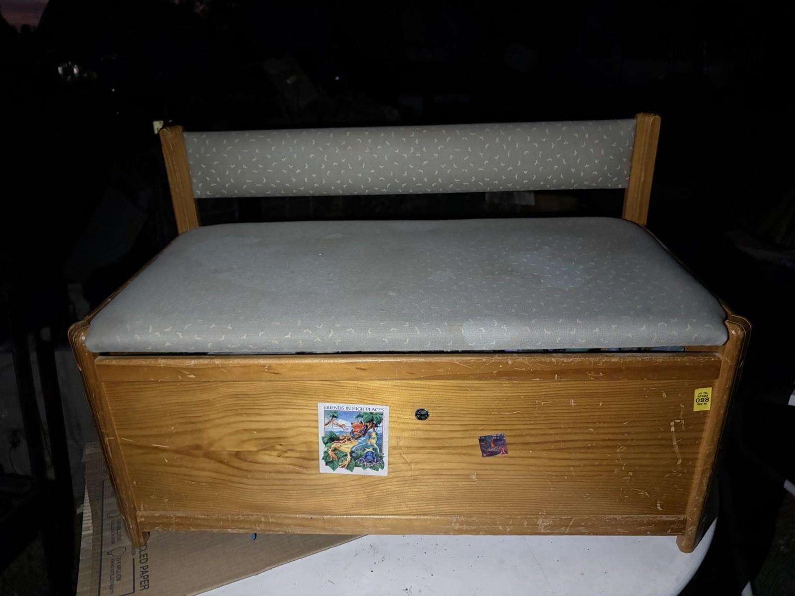 Wood Storage Bench with Upholstered Seat, Light Gray Brown, Storage, Seats 2