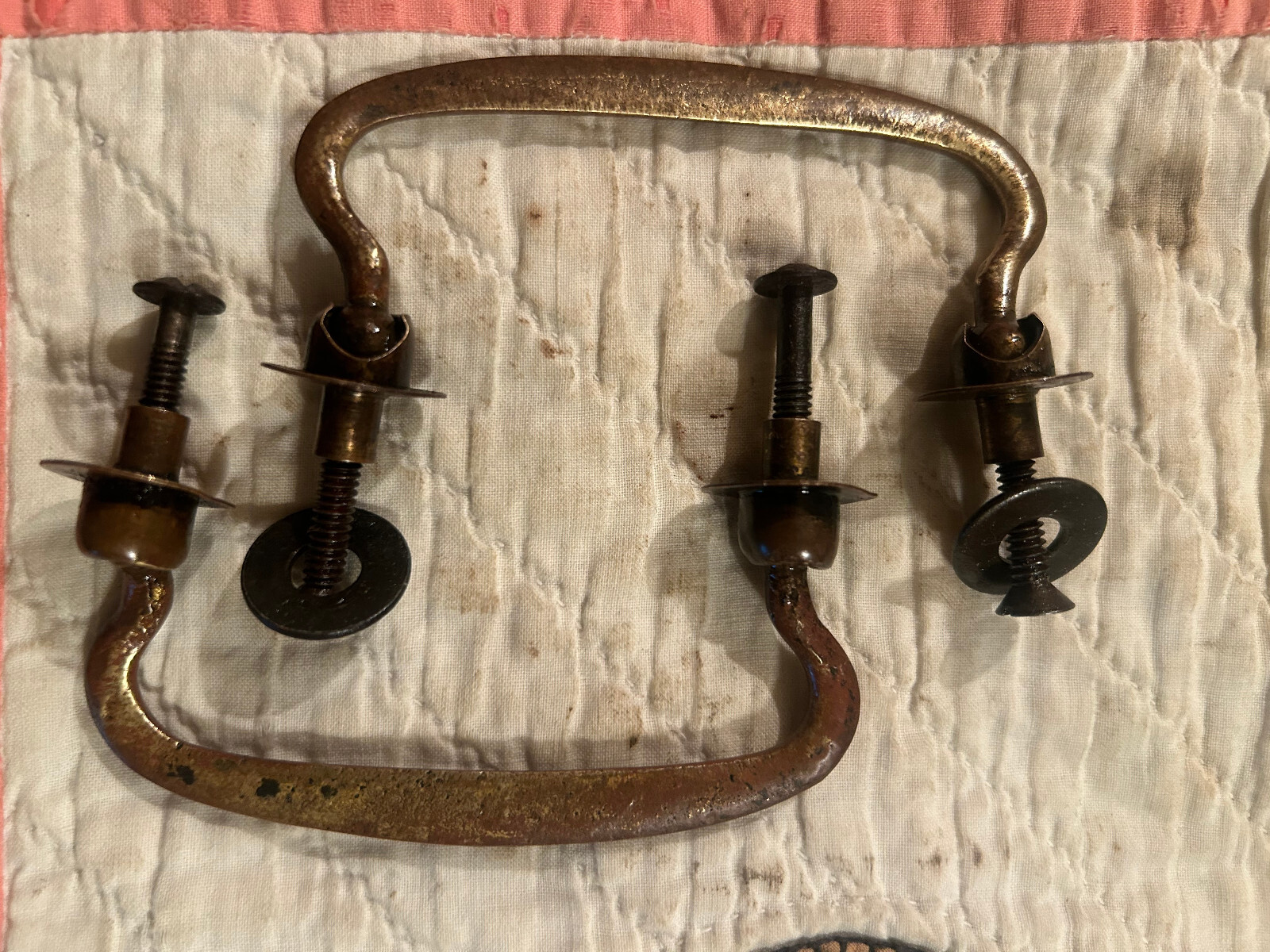 Pair Antique Brass Drawer Pulls, 3″ Mount, Lightly Cleaned, Free S/H
