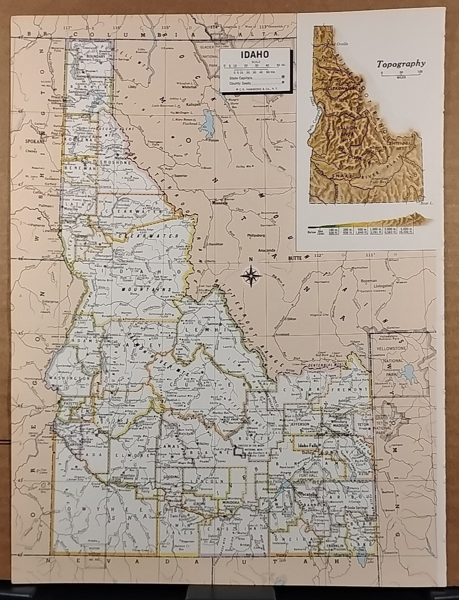 1973 Vintage IDAHO Atlas Map Mid-Century Modern Hammond Medallion World Atlas