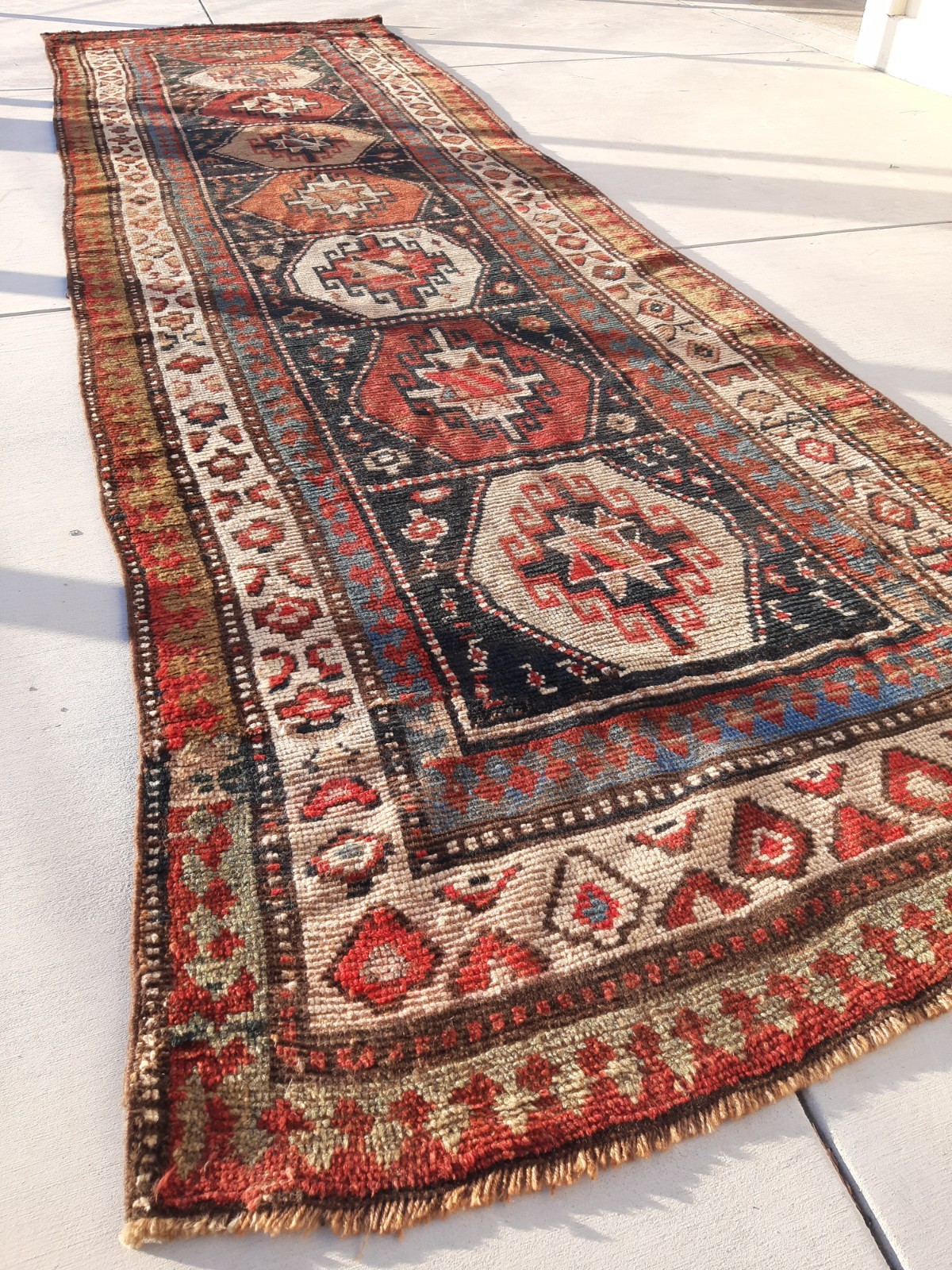 Antique Handmade 3’x13′ Carpet “Kazak” Runner Rug 3′.5″×12′.7″ circa 1940