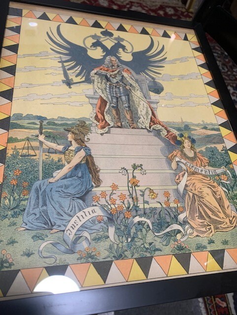 Colorful, gold flocked “Autriche Hongrie” signed( “JOB”) 1900 limited lithograph