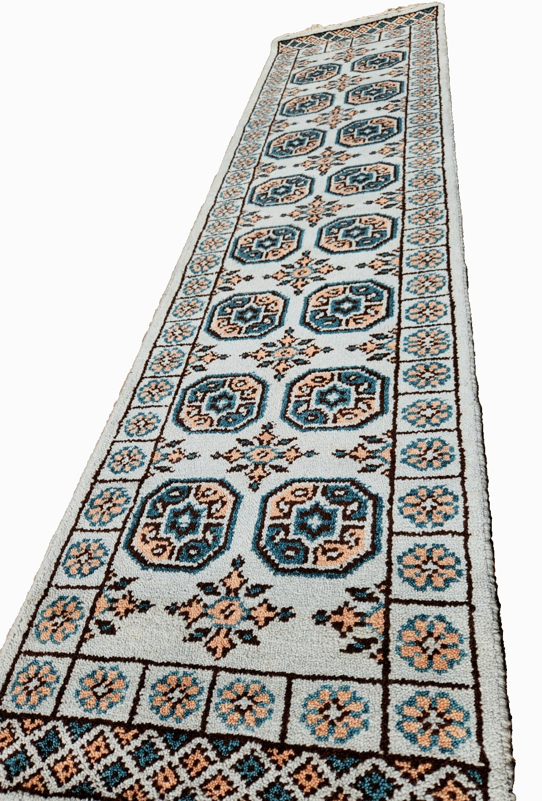 2’1″X8′ ANTIQUITY HAND WOVEN CAUCASIAN TURKMAN TRIBAL MUTED BLUE WOOL RUG RUNNER