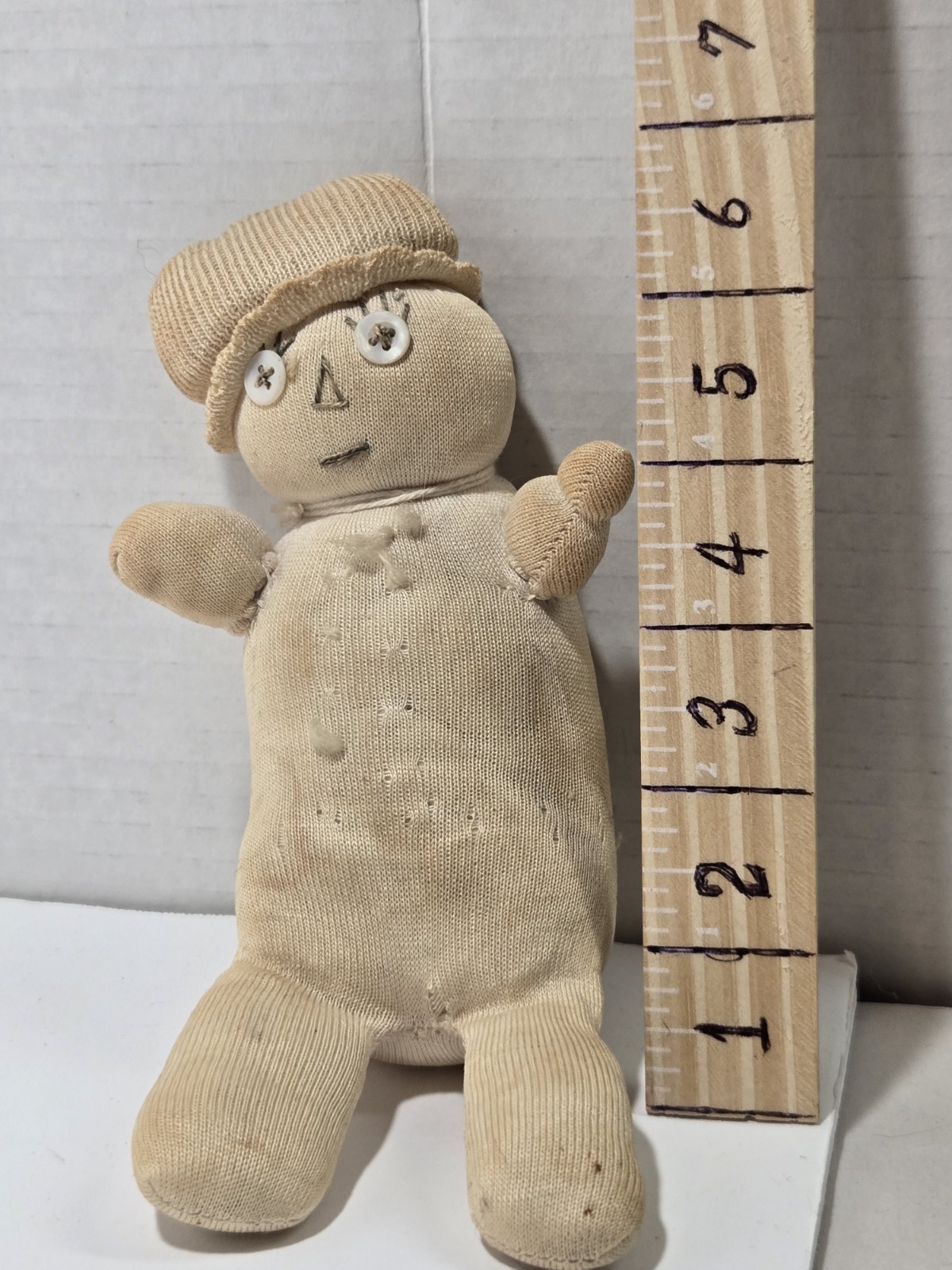 VTG Sock Doll Folk Art Hand Made Primative button eyes