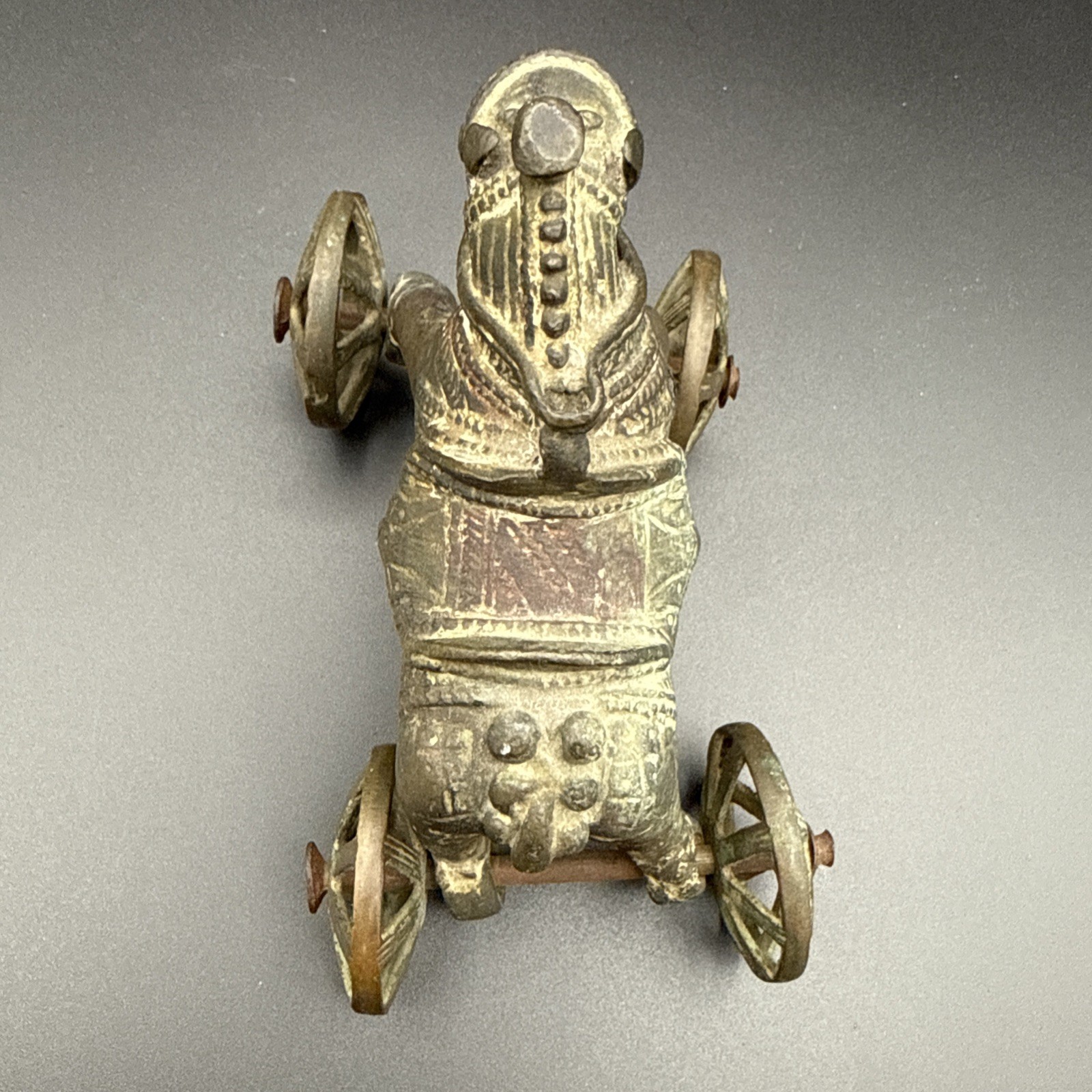 Antique Indian Solid Brass Temple toy, Horse on wheels 4.75” Tall & 5.5” Length