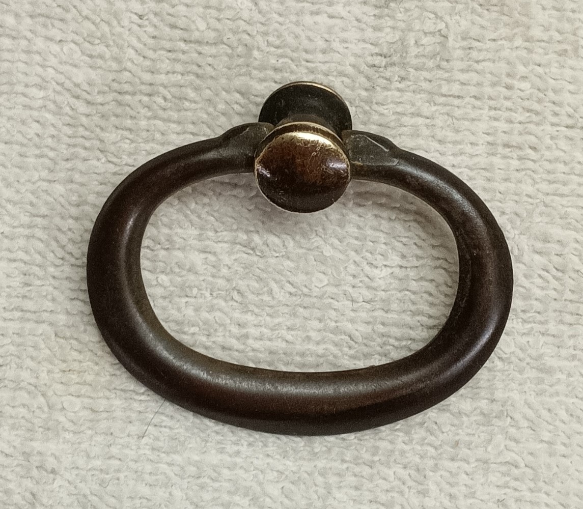 ANTIQUE CAST BRASS DRAWER,DESK,CABINET OVAL DROP RING PULL 1 3/4 IN X 1 1/4 I N.