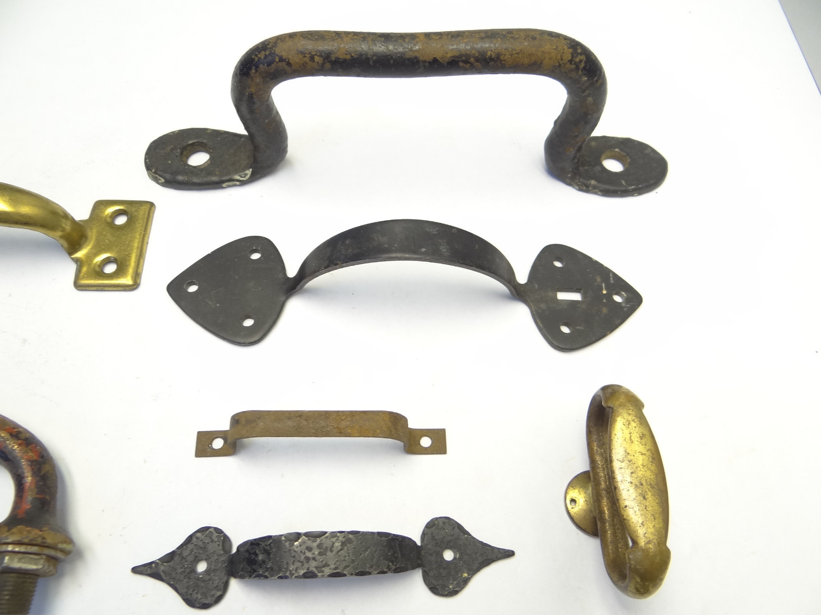 Antique Vintage Mixed Lot Wood Metal Iron Brass Cabinet Door Pulls Handles Parts