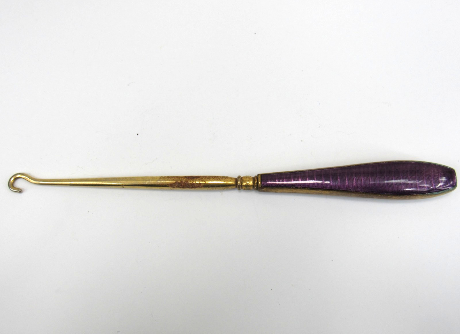 Large Antique French Purple Guilloche Button Hook Shoe Hook