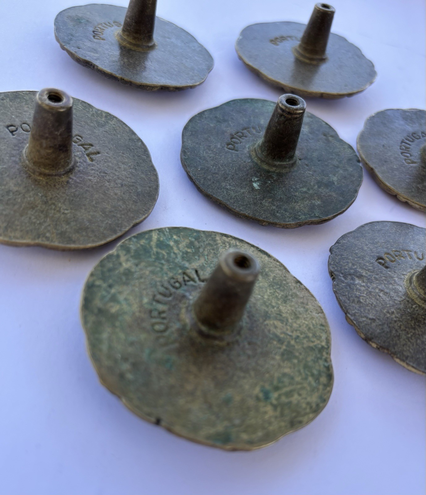 Vintage Solid Brass Flower Drawer Pulls Set Of 7 Made in Portugal Large 2-1/4”