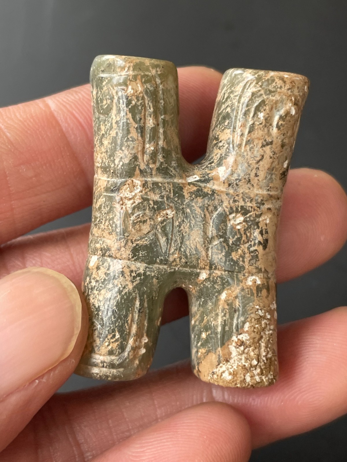 ancient Chinese antique Shang Dynasty taotie-pattern jade tube
