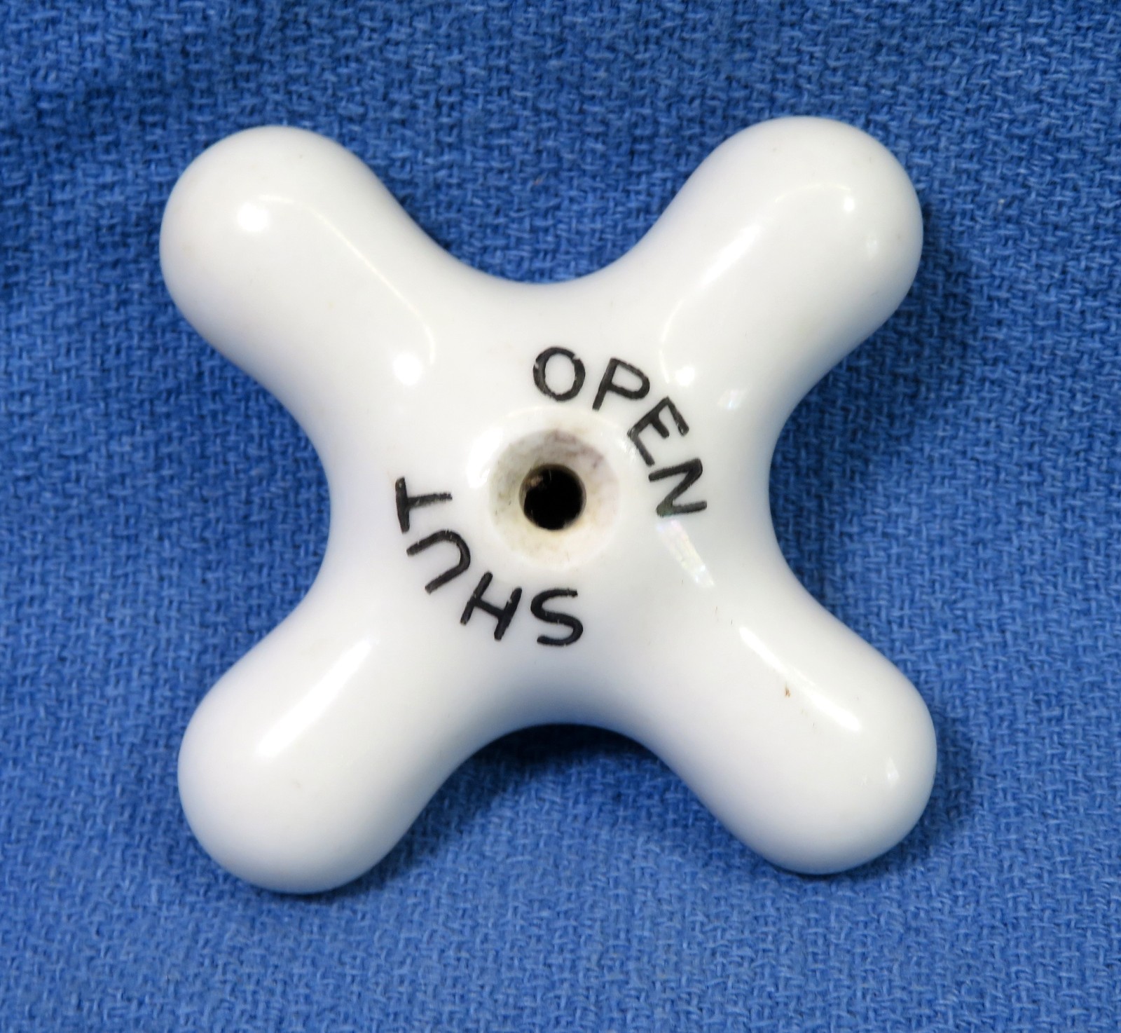 Vintage Salvaged Plumbing Porcelain Cross Shaped Handle Open Shut