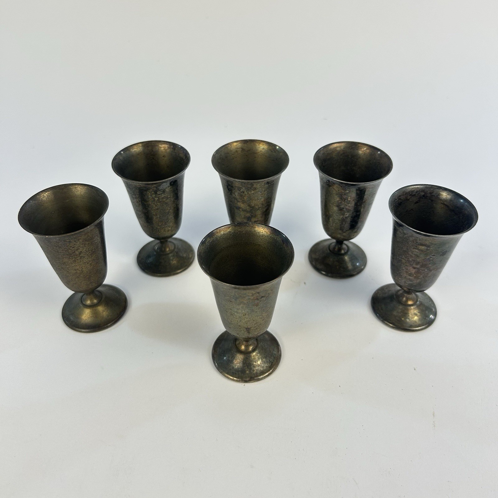 F.B Rogers Silver Co. Lot Of 6 Antique Goblet Shot Glasses W/ Patina VG Italy
