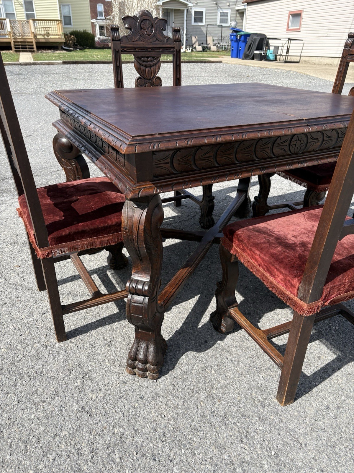 1920s Hand Carved Spanish Revival Antique Dining Set