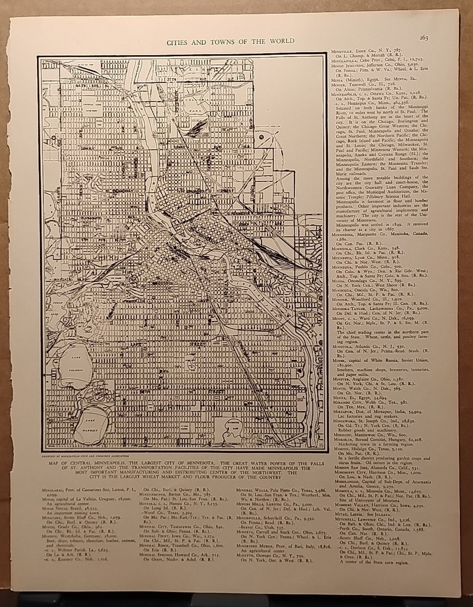 1940 Vintage MINNEAPOLIS Map Antique Old from Collier’s World Atlas & Gazetteer