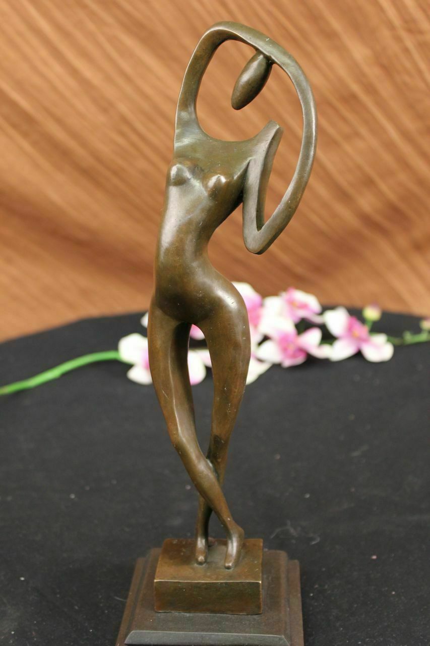 ORIGINAL ART DECO MODERN ABSTRACT NUDE FEMALE FIGURE BRONZE STATUE BROWN SIGNED