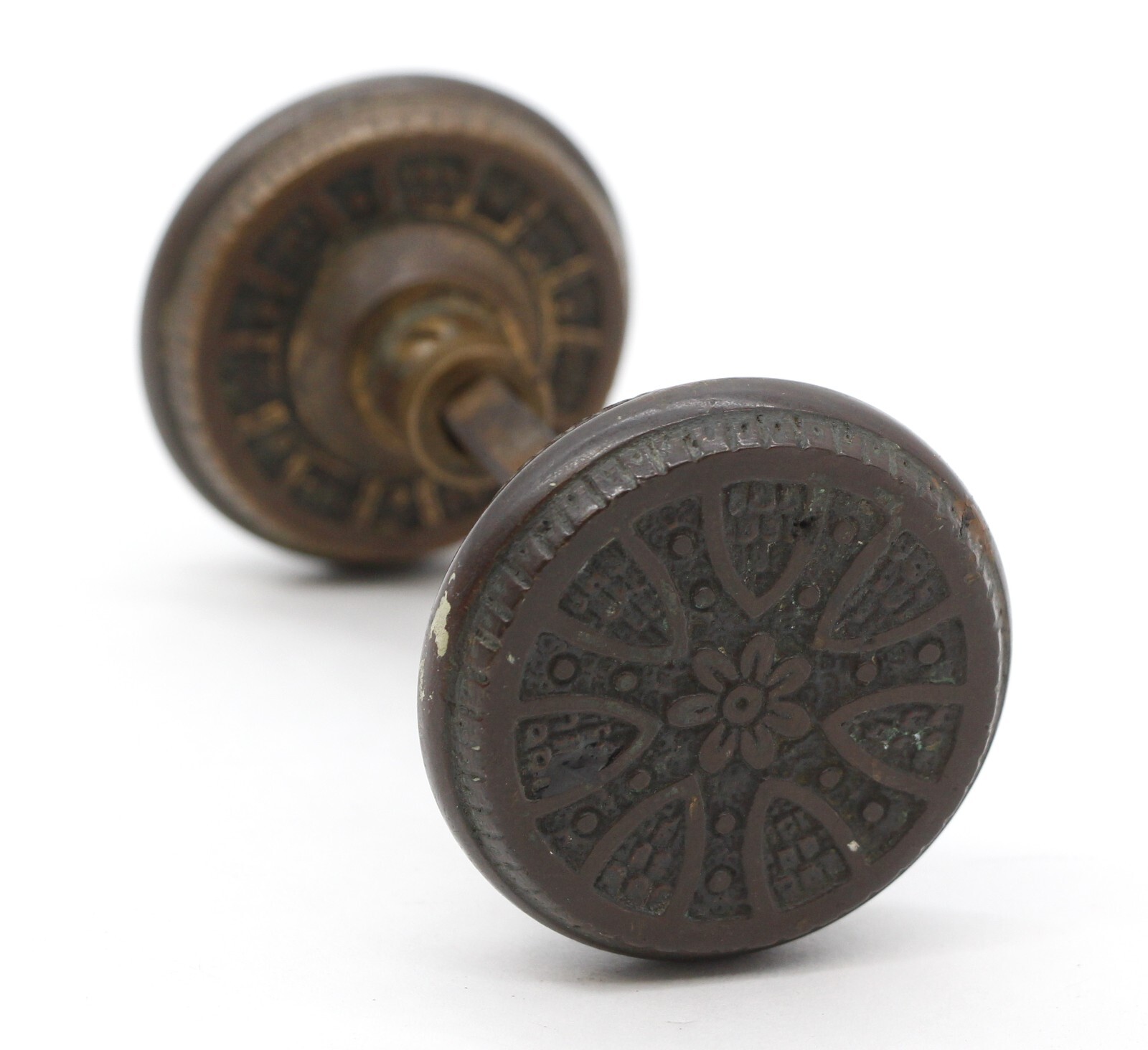 Antique Radial Vernacular Bronze Passage Door Knobs