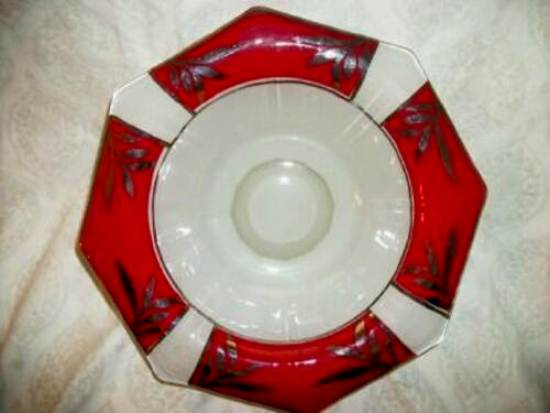 Art Deco Moderne Classic Indiana Glass Bowl Reverse Painted RED SILVER