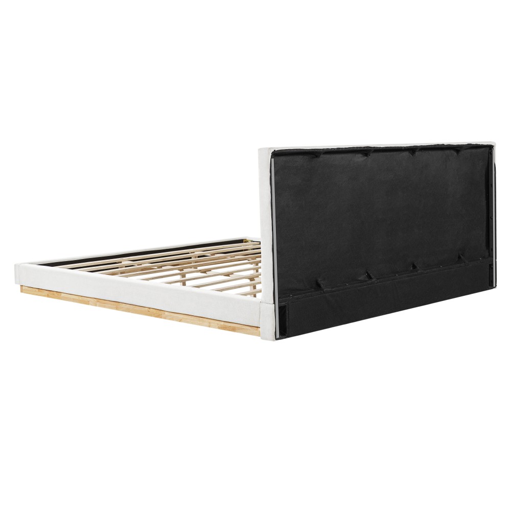 Solid Rubber Wood Platform Bed with Upholstered Headboard, Modern Tufted Design
