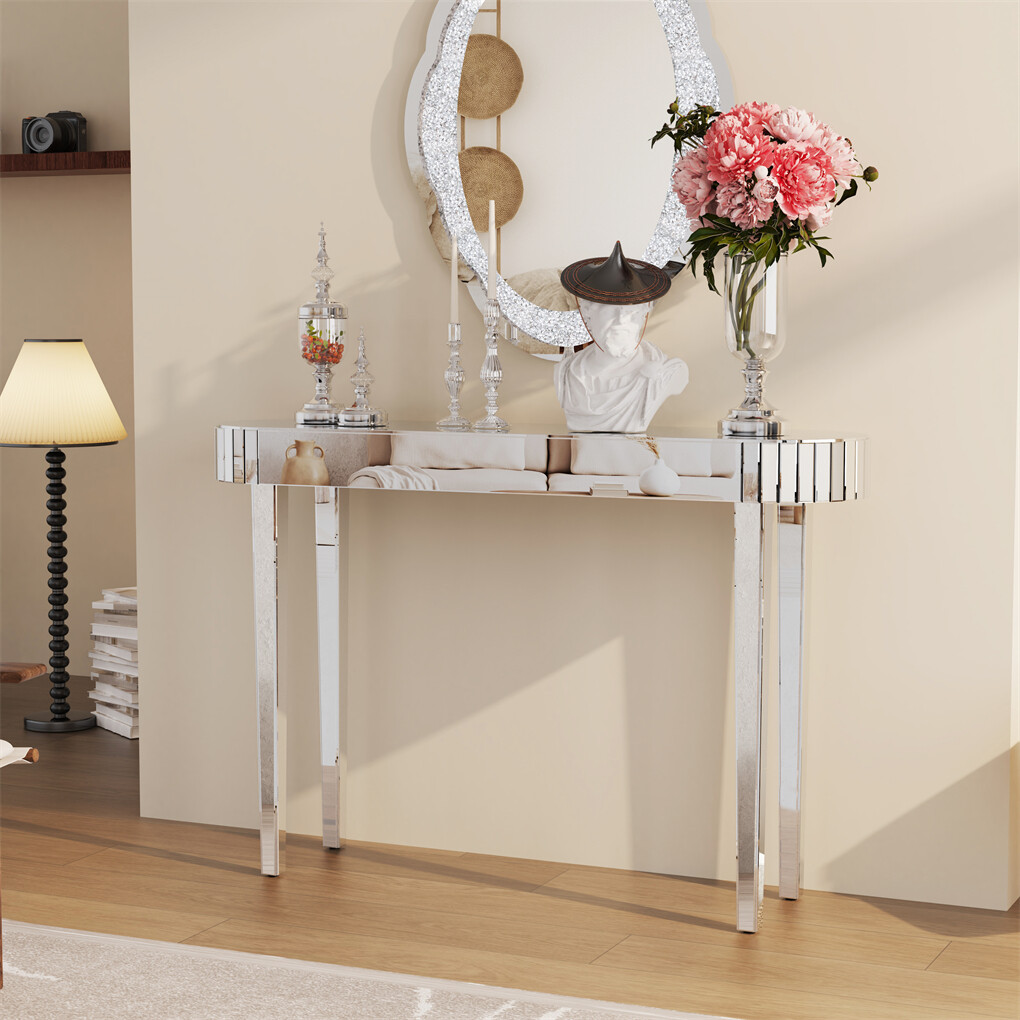 1.2M Stunning Mirrored Entry Table Clear Glass Console Table Living Room Bedroom