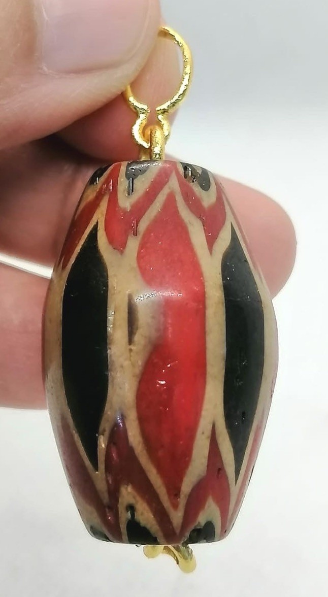 Roman Venetian Chevron Trade Bead Pendant Red Black Glass Bail