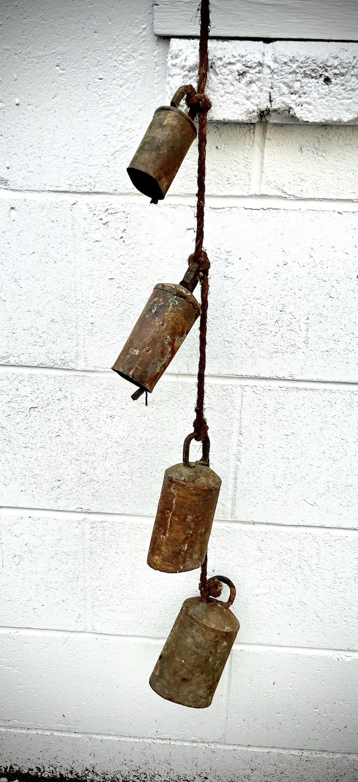 Vintage Rustic Metal Hanging Bells Primitive Farmhouse Wind Chime Dirty Barn