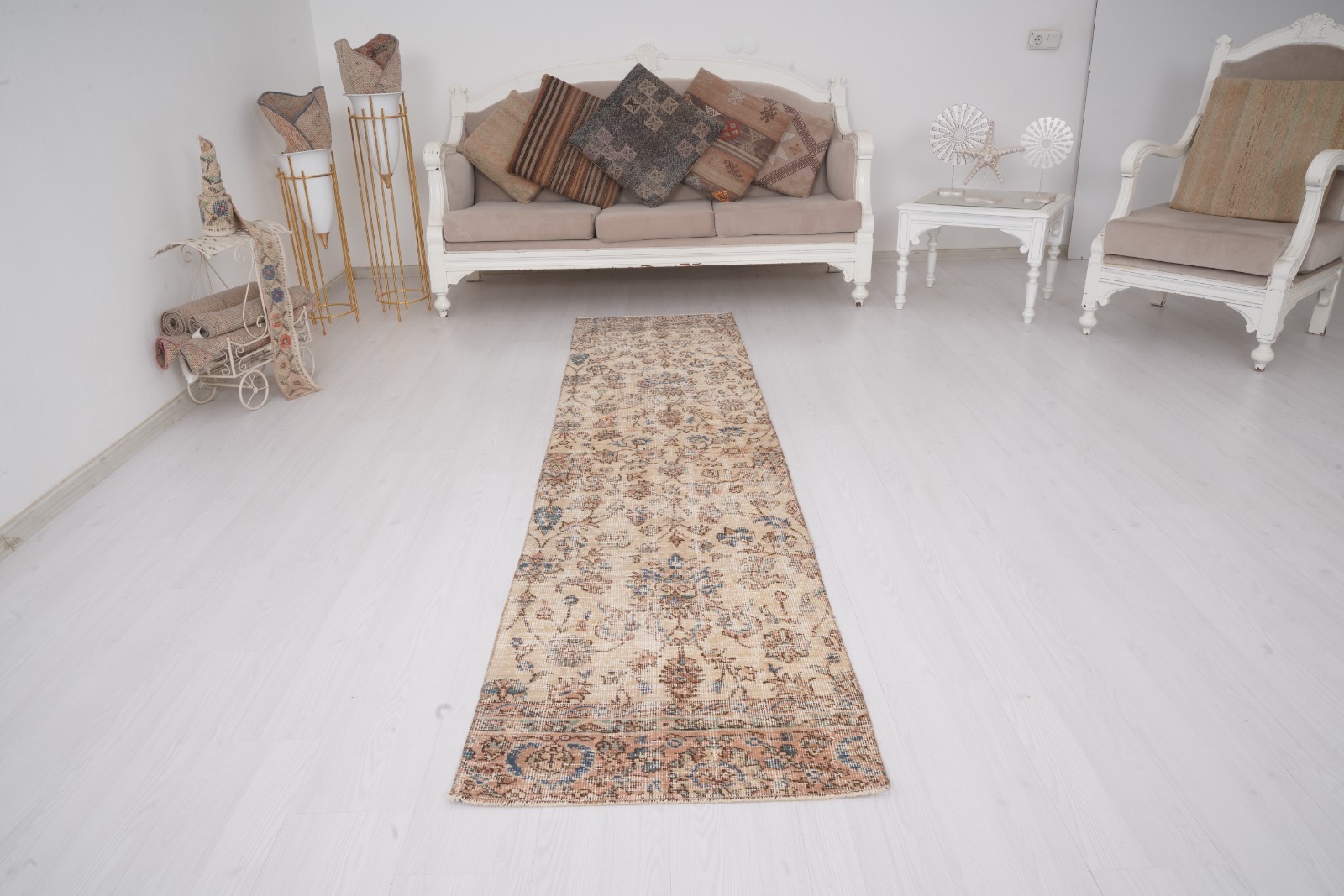 2×9 Turkish Vintage Runner Rug Handmade Muted Organic Carpet Wool Runner,510