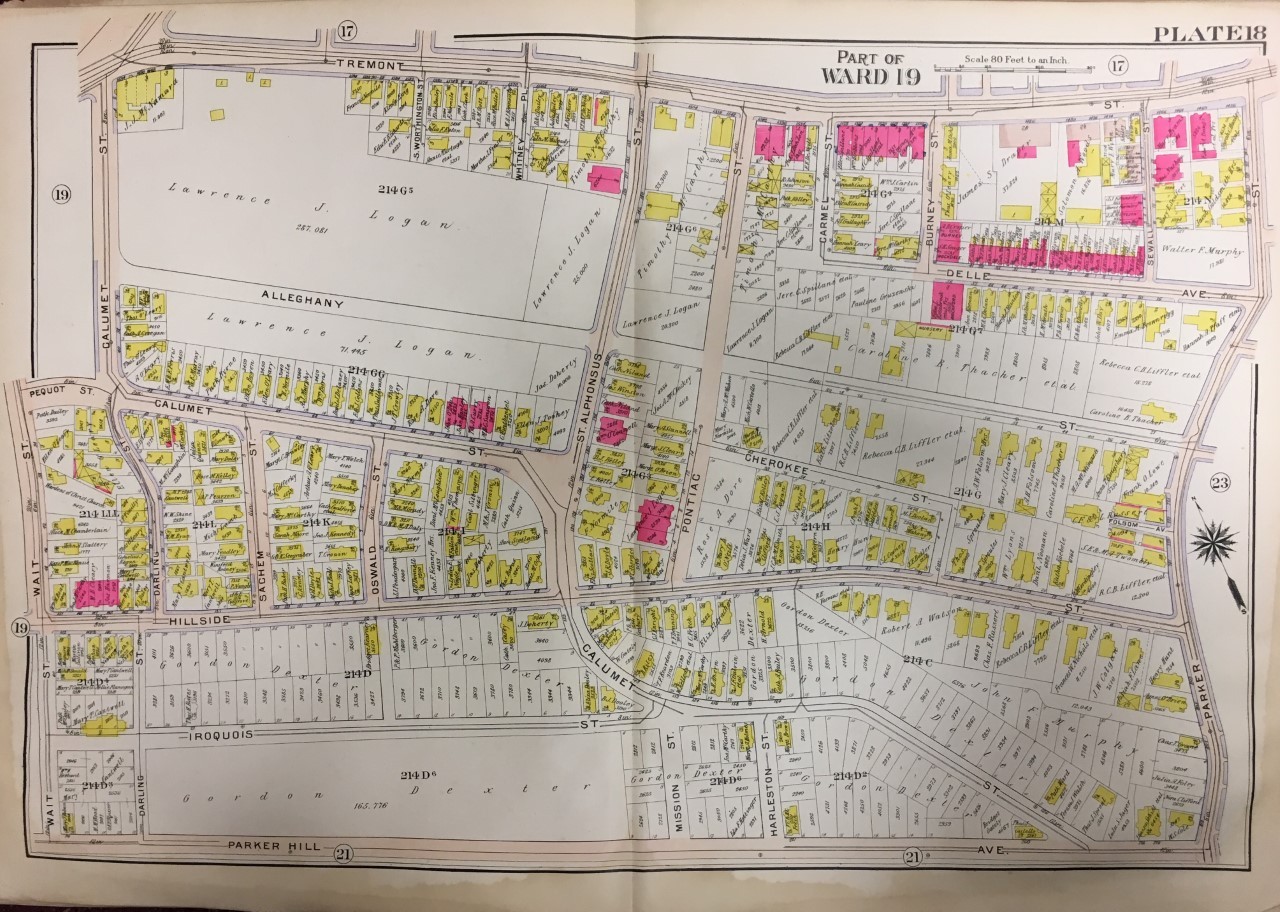 1906 G.W. BROMLEY BOSTON ROXBURY, MA, PARKER HILL AVE. TO TREMONT ST., ATLAS MAP