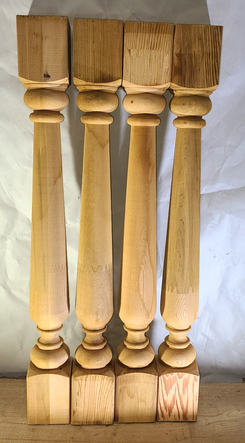 Vintage Cedar? Turned Wood Spindle Balusters 22 x 2 1/2 inches Lot of 4